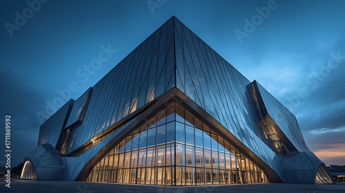 Exterior futuristic modern architecture with abstract geometric facade design and creative building pattern