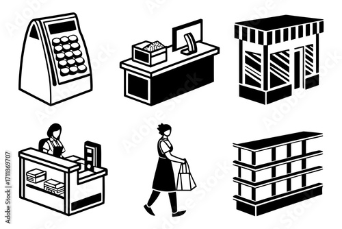 Retail Store Elements and Shopping Icons.