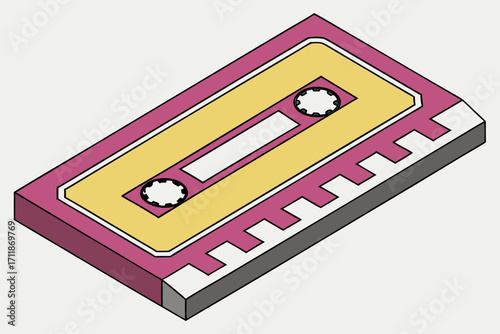 Retro Cassette Tape Icon with Yellow and Pink.
