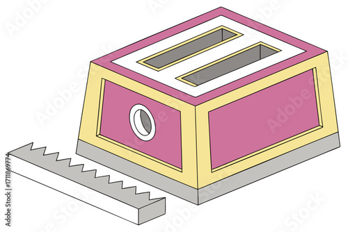 Retro Pink and Yellow Toaster with Crumb Tray.
