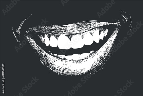 A stylized illustration of a cheerful smile showcasing bright white teeth and joyful expression