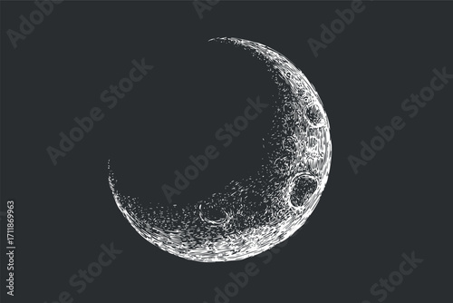 A stylistic illustration of a crescent moon against a dark background showcasing celestial beauty.