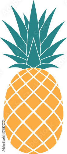 Vibrant tropical pineapple illustration with green leaves and orange body