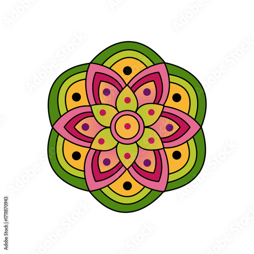 Mandala design for decorative elements, wellness apps illustration, patterns, textile, print, meditation, and yoga centers poster design, packaging, and others. Vector illustration, indian symbol. 