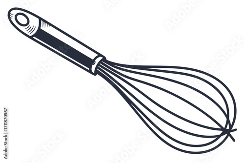 Simple Line Drawing of a Kitchen Whisk.