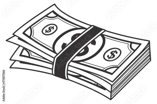 Stack of Money Bills with Dollar Sign.