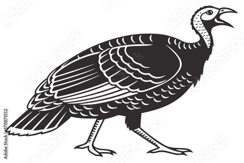 Stylized Black and White Turkey Silhouette.