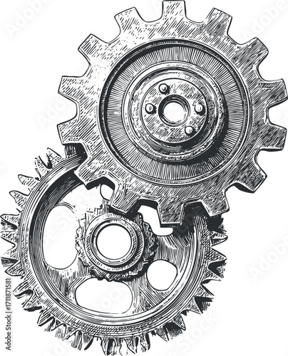Illustration of interconnected gears showcasing mechanical engineering and industrial design.