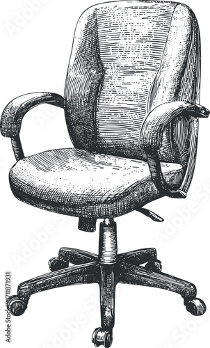 Illustration of a stylish ergonomic office chair with adjustable features and comfortable design.
