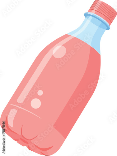 Refreshing pink beverage in a clear plastic bottle with a red cap
