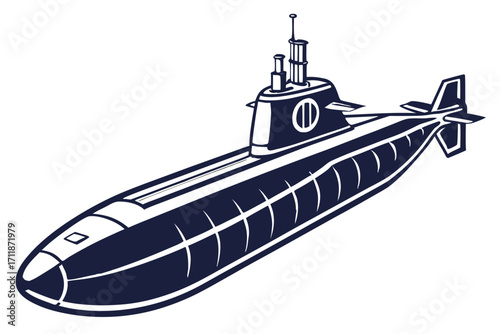 Stylized Illustration of a Dark Blue Submarine.