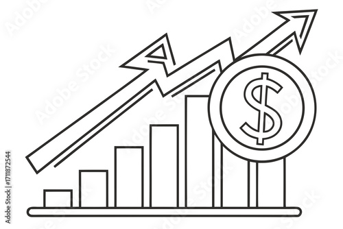 Upward Trend Bar Chart with Dollar Coin.