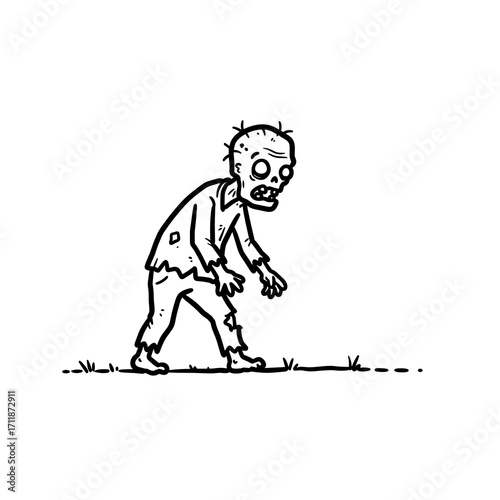 Zombie character walking on grass in Halloween theme  