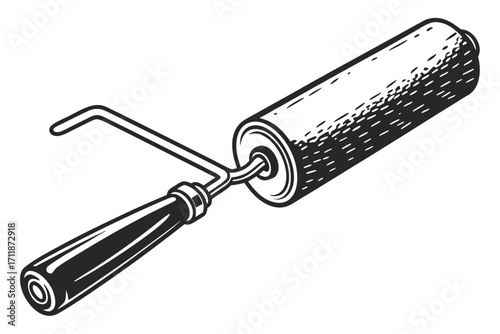 Vintage Paint Roller Tool Illustration.