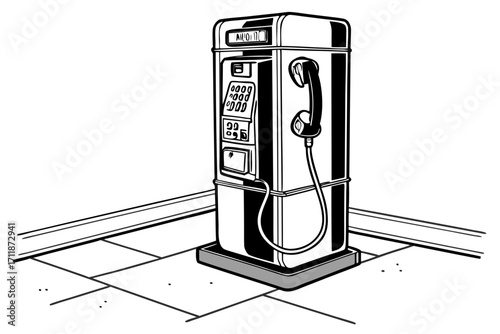 Vintage Payphone on Tiled Floor.