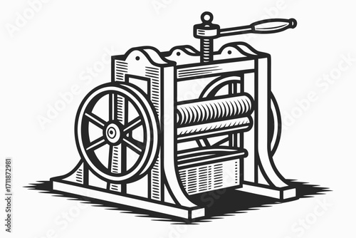 Vintage Printing Press Machine Illustration.