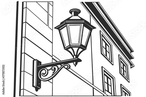 Vintage Street Lamp Attached to Building Facade.