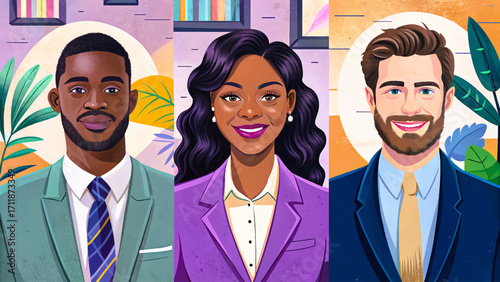 vector set of businessmen and businesswomen in office attire . Perfect for office manager wallpaper, corporate presentations, and business design project