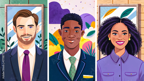 vector set of businessmen and businesswomen in office attire . Perfect for office manager wallpaper, corporate presentations, and business design project
