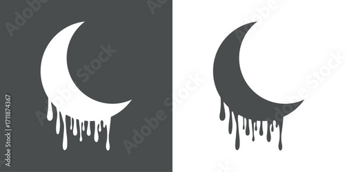Logo con luna creciente con gotas de sangre para tarjetas y felicitaciones de Halloween 