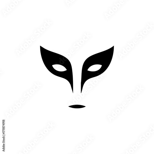 Minimal masked face with narrow eyes icon, symbolizing secrecy, disguise, mystery, identity concealment and carnival masks.
