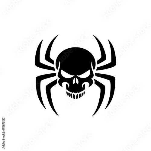 Dark skull with spider legs silhouette, representing horror, gothic tattoos, danger and Halloween iconography.
