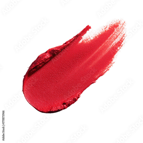 Lipstick swatch, vibrant coral-red, smudged texture