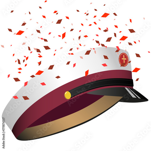 Traditional Danish graduation cap, studenterhue with confetti. Vector Illustration
