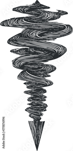 A stylized illustration of a tornado twisting in a spiral motion.