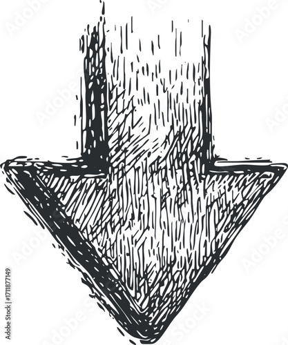 A hand-drawn sketch of a downward pointing arrow symbolizing direction and movement.