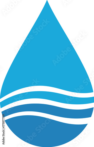 Clean, abstract blue water drop with flowing waves symbolizing purity and nature.