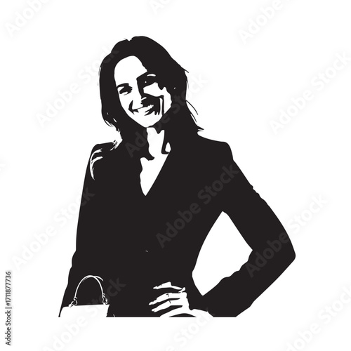 Beautiful Woman in Formal Dress Black and White Illustration Vector Art Design