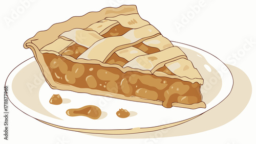 A slice of lattice-top pie on a plate delicious dessert illustration sweet baked pastry.