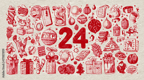 Christmas Doodles with Number 24