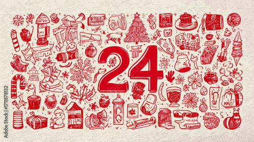 Christmas Doodles with Number 24