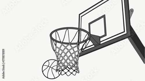 Basketball hoop with ball going through the net sport illustration graphic design element.