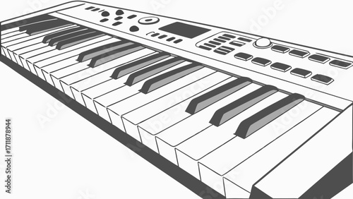 Digital Keyboard Illustration Music Instrument Graphic Synthesizer Design Piano Keys Artwork.