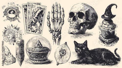 Vintage mystical illustrations collection