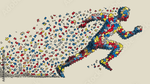 Colorful puzzle piece runner illustration