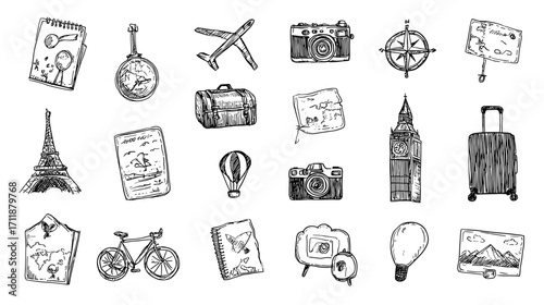 Hand-drawn travel icons collection