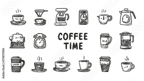 Hand-drawn coffee time collection