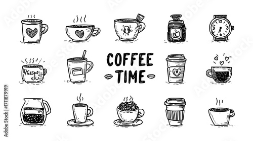 Hand-drawn coffee time collection