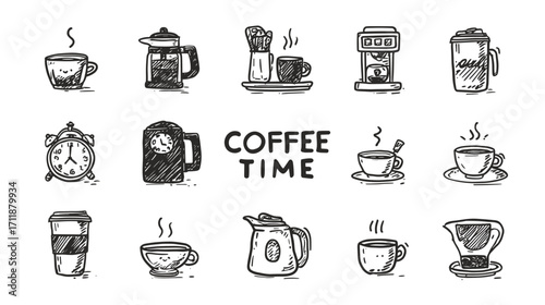 Hand-drawn coffee time collection