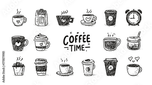Hand-drawn coffee time collection