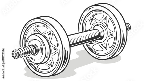 Hand-drawn illustration of a dumbbell fitness equipment gym workout exercise strength training weightlifting bodybuilding gym equipment sports healthy lifestyle fitness icon vector gr.
