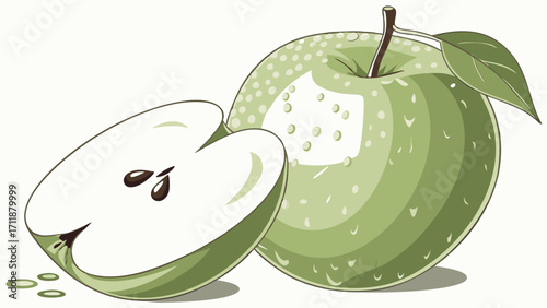 Green apple sliced fruit healthy food illustration vector graphic botanical design element organic fresh juicy delicious vitamin nutrition diet food photography cooking recipe a.