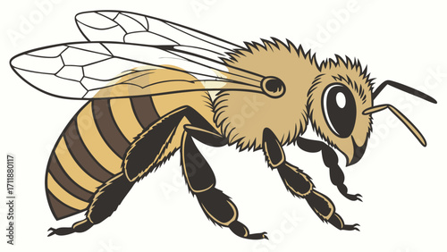 Honeybee Illustration Detailed Vector Graphic Insect Art Nature Pollinator Honey Production Beekeeping Striped Bee Winged Insect Close-up Bee Entomology Zoology Animal Vector Wildlif.