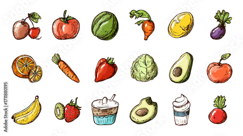 Hand-drawn fruits and vegetables collection