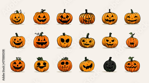 Various Halloween pumpkins collection