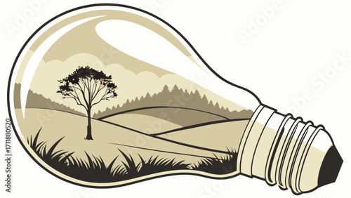 Lightbulb with Nature Scene Inside Eco-Friendly Concept Green Energy Illustration.
